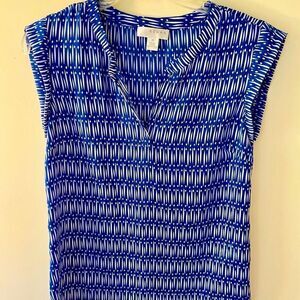 Kenar Sleevely Top Blue White Geometric Print XS